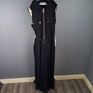 Michael Kors Sleeveless Black Romper-Jumpsuit Belted Size Medium Gold Hardware